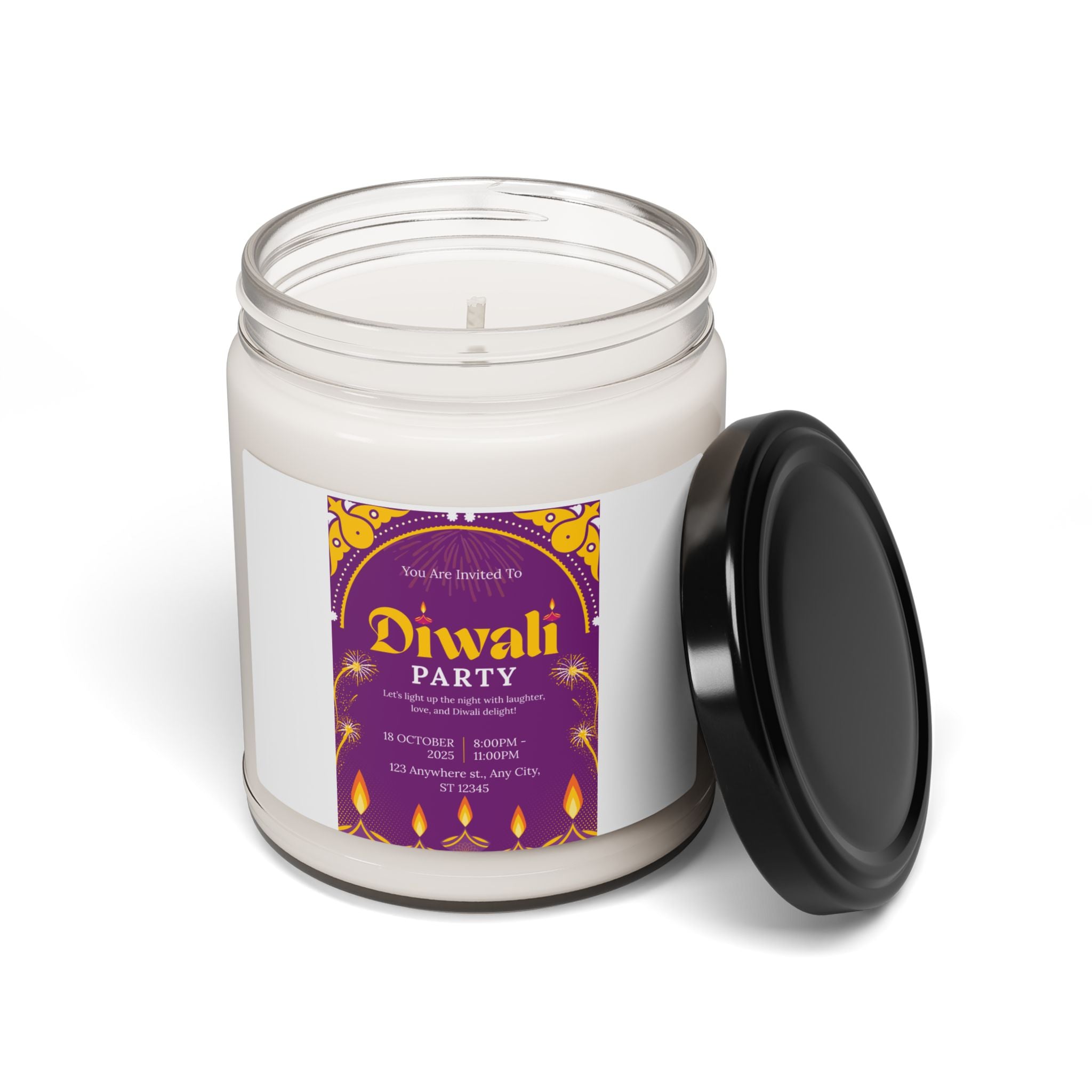 Diwali Party Scented Soy Candle, 9oz | Aromatic Home Decor, Festive Gift, Relaxation Accessory, Holiday Decor, Eco-Friendly Lighting