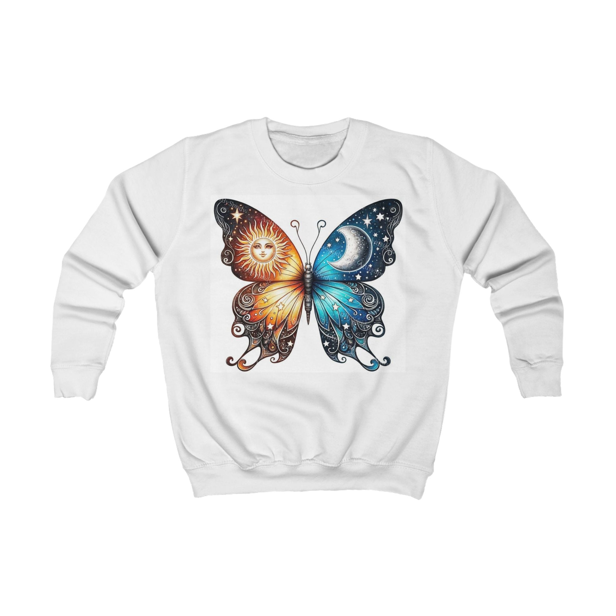 Butterfly Sun and Moon Kids Sweatshirt, Kids Clothing, Butterfly Sweatshirt, Unique Gift for Kids, Cozy Pullover