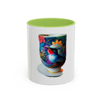 Vibrant Accent Coffee Mug | Colorful Art Mug for Home, Office, Gifts, Unique Coffee Lover, Hummingbird Design