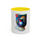 Vibrant Accent Coffee Mug | Colorful Art Mug for Home, Office, Gifts, Unique Coffee Lover, Hummingbird Design